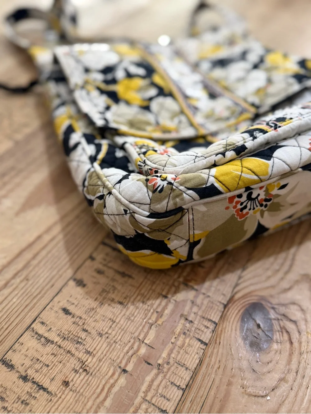 Vera Bradley Quilted Floral Crossbody in Yellow, Black & Cream